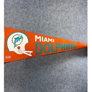 VINTAGE 80s Miami Dolphins NFL Felt Pennant Banner Helmet Logo Football Orange
